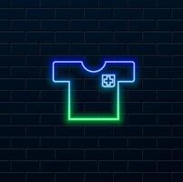Medical gown icon for doctors and first responders and patients. neon style. Short sleeve, pockets. thin line linear illustration. Editable outline for web, UI vector