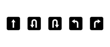 Go straight, this way, one way only, U turn, left and right arrow direction icon sign on black circle vector
