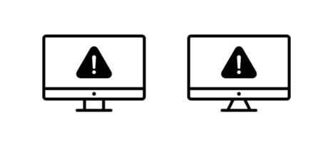 Computer failure icon in line style. Warning sign, security threat on PC monitor symbol vector