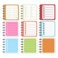 A collection of colorful planner notebook pages with checklist and lined templates vector