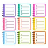 Colorful planner notebook pages with checklist and lined templates vector