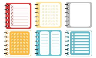 Collection of colorful planner notebook pages with checklist and lined templates vector