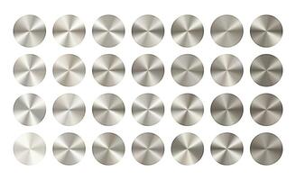 Silver color radial medal shield. Metal circle coin. award badge round button. 3d brushed disk surface texture. Warranty seal frame label. Circular gradient sticker texture. Platinum prize tag vector