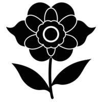 Elegant Black Silhouette of a Blooming Flower with Simple Leaves Against a White Background, Evoking a Serene and Minimalist Mood vector