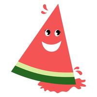 flat illustration of a slice of excited watermelon with a smiling face. Happy watermelon, summer fruit. vector