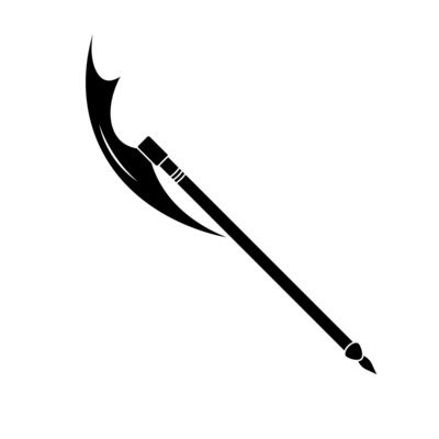 Crescent Blade Spear Silhouette Illustration. The design features a sharp, curved blade resembling a crescent moon at the top, seamlessly connected to a long, slender shaft.