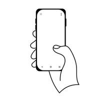 Hand Holding Smartphone with Blank Screen Illustration. The phone screen is blank with a minimal interface, including three navigation icons and two sets of small menu icons vector