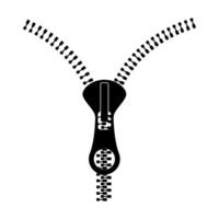 Zipper Illustration. The zipper puller is prominently displayed in the center, with two diverging tracks showing the teeth separated symmetrically. vector