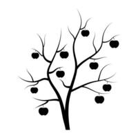 Apple Tree with Fruit on Branches Silhouette. Black and white illustration of a stylized apple tree with bare branches and hanging apples. vector