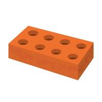 Isometric Red Brick with Holes Illustration. This illustration features a realistic isometric view of a standard red clay brick with eight round holes on its top surface. vector