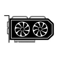 Computer Graphics Card with Dual Fans Illustration. The artwork features a detailed side view of the GPU, clearly showcasing two large cooling fans positioned on the front panel. vector