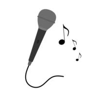Microphone with Music Notes Illustration. A dark colored wired microphone and three black musical notes of varying sizes. vector