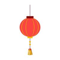 Traditional Red Chinese Lantern Illustration. The lantern is round with a smooth surface, decorated with elegant yellow vertical stripes and golden ornamental details. vector