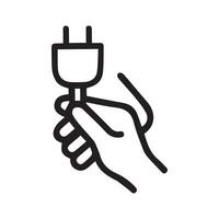 Connecting the World Hand Holding a Power Plug in Simple Black Lines vector