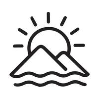 Sunrise Serenity Mountains and Sea Simple Black and White Icon Design vector