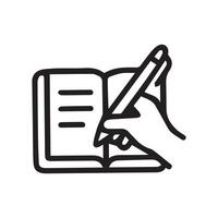 Open Book and Hand with Pen in Writing Learning and Education Concept vector