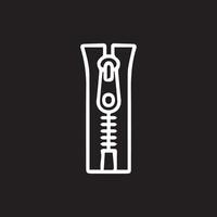 Simple Zipper Illustration in White Lines Against Black Background vector
