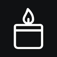 Glowing Candle Icon Simple Elegant White Line Art on Black Background vector