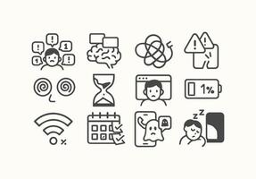 Navigating Modern Struggles Visual Icons of Burnout and Overload vector