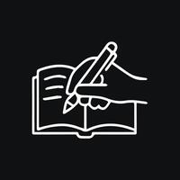 Hand in Motion Capturing Thoughts Writing in a Notebook on Black Backdrop vector