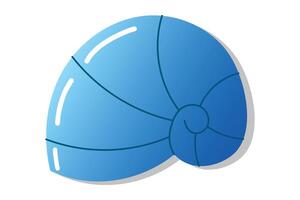Blue spiral nautilus shell illustration with glossy finish. vector