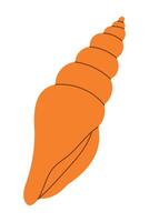 Orange spiral seashell illustration with minimalist design elements. vector
