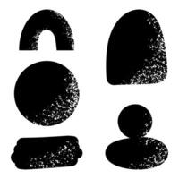 Abstract black shapes with textured surfaces arranged in various forms on a white background vector