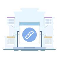 Website Link Building Concept, Link Building as Search Engine Optimization, Link Marketing and Building. hyperlink system creation, website collaboration. Flat cartoon style design illustration. vector