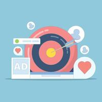 Concept of Targeting specific audience through social media marketing technology, Targeting audience through social media advertising campaigns, Creative content marketing advertising. vector