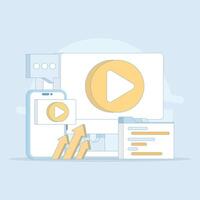 Internet online player, Business marketing. player on computer screen, content marketing. content social media marketing. Flat style design illustration in the background. vector