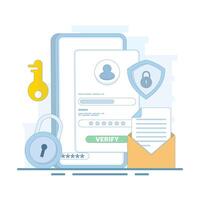 Online account registration and access concept. Protection of profiles and accounts on the internet. Login to profile or account. Identity verification and security. Flat style illustration. vector