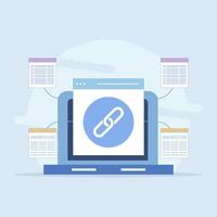 Website Link Building Concept, Link Building as Search Engine Optimization, Link Marketing and Building. hyperlink system creation, website collaboration. Flat style design illustration. vector