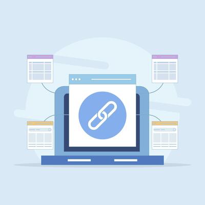 Website Link Building Concept, Link Building as Search Engine Optimization, Link Marketing and Building. hyperlink system creation, website collaboration. Flat style design illustration.