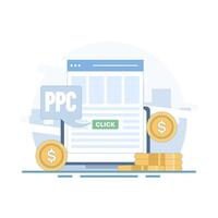 PPC marketing concept, pay per click or CPC PPC, Website paid advertising, internet advertising, Pay per click. Illustration for website, page, app, poster and banner. illustration. vector