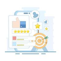 Customer Satisfaction Concept, Customer feedback, rating or review evaluation, user experience or client satisfaction, customer satisfaction with product or service. flat design. vector