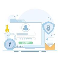 Online account registration and access concept. Protection of profiles and accounts on the internet. Login to profile or account. Identity verification and security. Flat style design illustration. vector