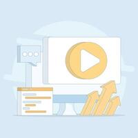 Internet online player, Business marketing. player on computer screen, content marketing. content social media marketing. Flat design illustration in the background. vector