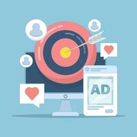 Concept Targeting specific audience through social media marketing technology, Targeting audience through social media advertising campaigns, Creative content marketing advertising. design vector