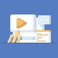 Internet online player, Business marketing. player on computer screen, content marketing. content social media marketing. Flat style illustration in the background. vector