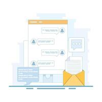 Online chat software concept, online communication. connected to the network for online communication. using social media chat services, using social media chat services. flat design. vector