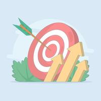 Concept of success in business. Achieving goals. Dart board, arrows, diagrams. Business growth, business plan, financial targets, goals and objectives. Flat design illustration on background. vector