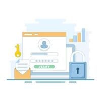 Online account registration and access concept. Protection of profiles and accounts on the internet. Logging into a profile or account. Identity verification and security. Flat design illustration. vector