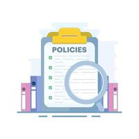 Regulatory compliance rules concept for office employees to achieve business goals, moral and productivity standards, company policies with checklist. Flat illustration on background. vector