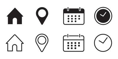 Address, location Calendar, time, clock, icon set. event, date, address, reminder, illustration. vector