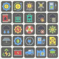 Icon set of renewable energy. Renewable energy elements. Icon in embossed style. vector