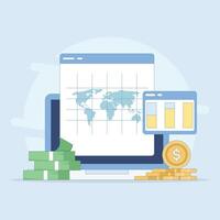 financial data concept or investment market profit report. Business Data Analysis. analysis tab with graphs and statistics. business financial success report. flat design illustration. vector