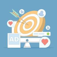 Concept Targeting specific audience through social media marketing technology, Targeting audience through social media advertising campaign, Creative content marketing advertising. flat design vector