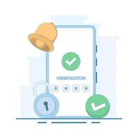 User verification concept, security system. verification check mark. receiving OTP code. one time password for protection. cyber security, secure authentication. flat design illustration. vector