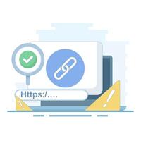 concept of protection from malicious links. suspicious and malicious hyperlinks, safe browsing and warning notifications, security system in browsers. unsafe websites. flat style design. vector