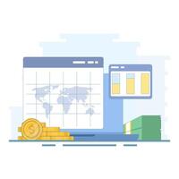 financial data concept or investment market profit report. Business Data Analysis. analysis tab with graphs and statistics. business financial success report. flat style illustration. vector